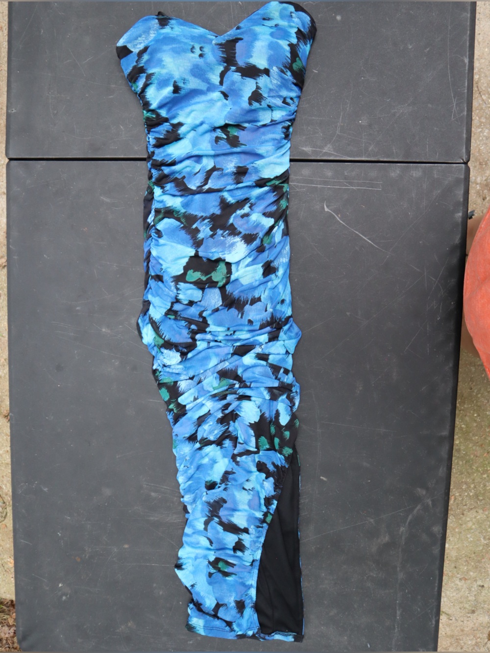 NWT BCX Blue Floral Strapless Ruched Dress